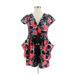 NWT City Chic Black Pink Floral Satin Side Pockets Zip Front Dress Plus Size 14